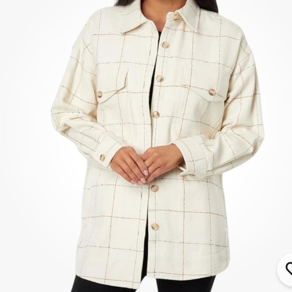 Madewell Women's Boucle Oversized Shirt-Jacket Windowpane Cream Tan Sz M NM417